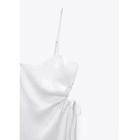 NWT Zara * White Satin Midi Cut Out Dress - Picture 3 of 8